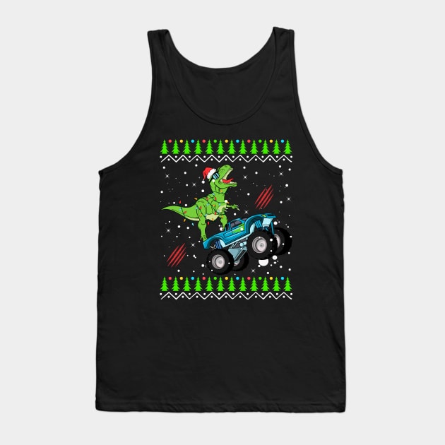 T Rex Monster Trucks Boys and Girls Santa Saurus Christmas Kids Boys Men Ugly Sweater Tank Top by teespringplus